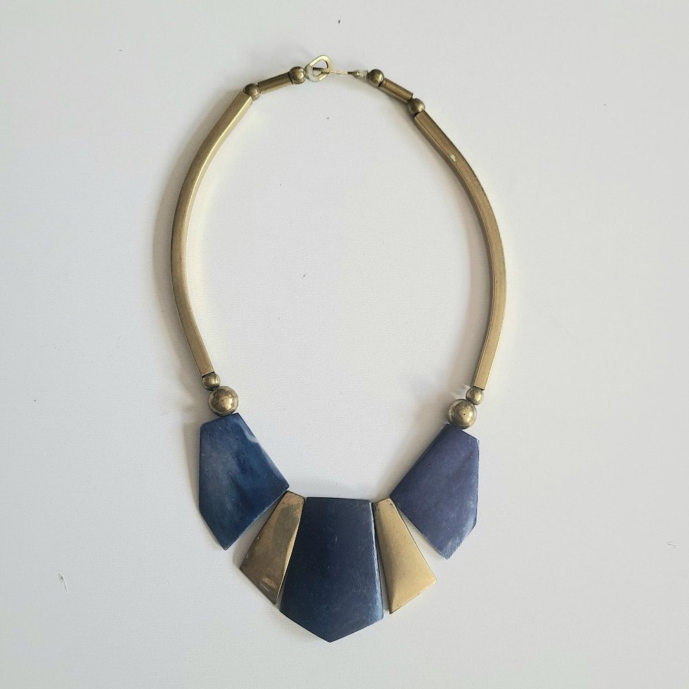 Vintage blue stone and brass necklace.